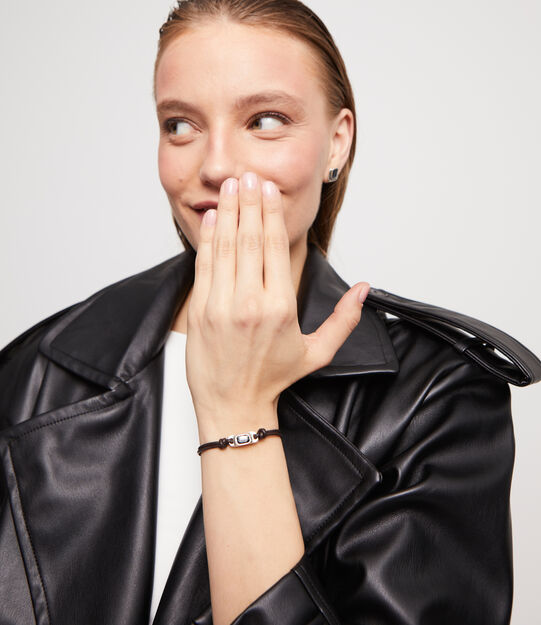 Leather bracelet with a gray crystal, Silver, large